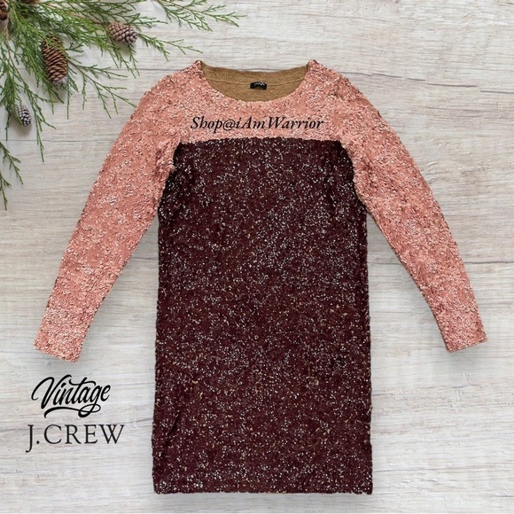 J.Crew RARE vintage swirl sequin color-block long sleeve sweater dress - Picture 4 of 9